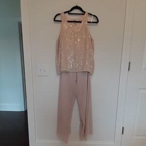 Dusty Rose Sequined Beaded Sleeveless Top and Chiffon Palazzo Pants